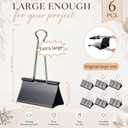 6 Pcs 3.54 Inches Oversize Binder Clips, Extra Large Heavy Duty Binder Clips for Office & Home Use, Stainless Steel Foldback Clip, Black