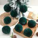 15 Pcs 3.54 in Christmas Dark Green Ball Ornaments for Xmas Tree Large Soft Faux Fur Hanging Pom Pom Furry Ball Ornaments for Vintage Christmas Home Fireplace Mantel Holiday Party Decor