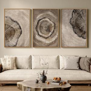 Large Framed Vintage Neutral Tree Ring Wall Art for Living Room, 24x36 In | Modern, Minimalist, Rustic, Nature, Wood grain pictures, Bedroom decor, Hallway art, Office, Ready to hang, Wood frame