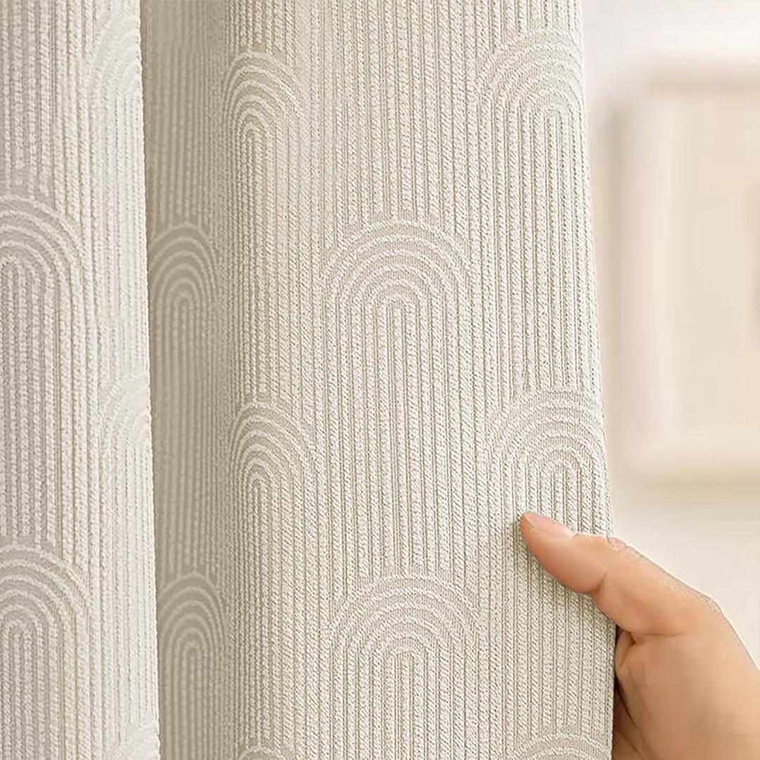 Boho Shower Curtain Cotton Texture Mid Century Minimalist Arch Shower Curtain for Bathroom, Greige,72" W X 72" L