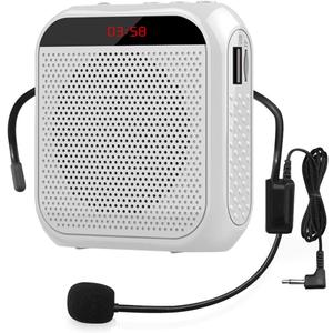 Portable Voice Amplifier with Wired Microphone Headset Rechargeable PA System Speaker Personal Microphone Speech Amplifier Power Amplifiers Loudspeaker for Teachers/Metting/Tour Guide (White)