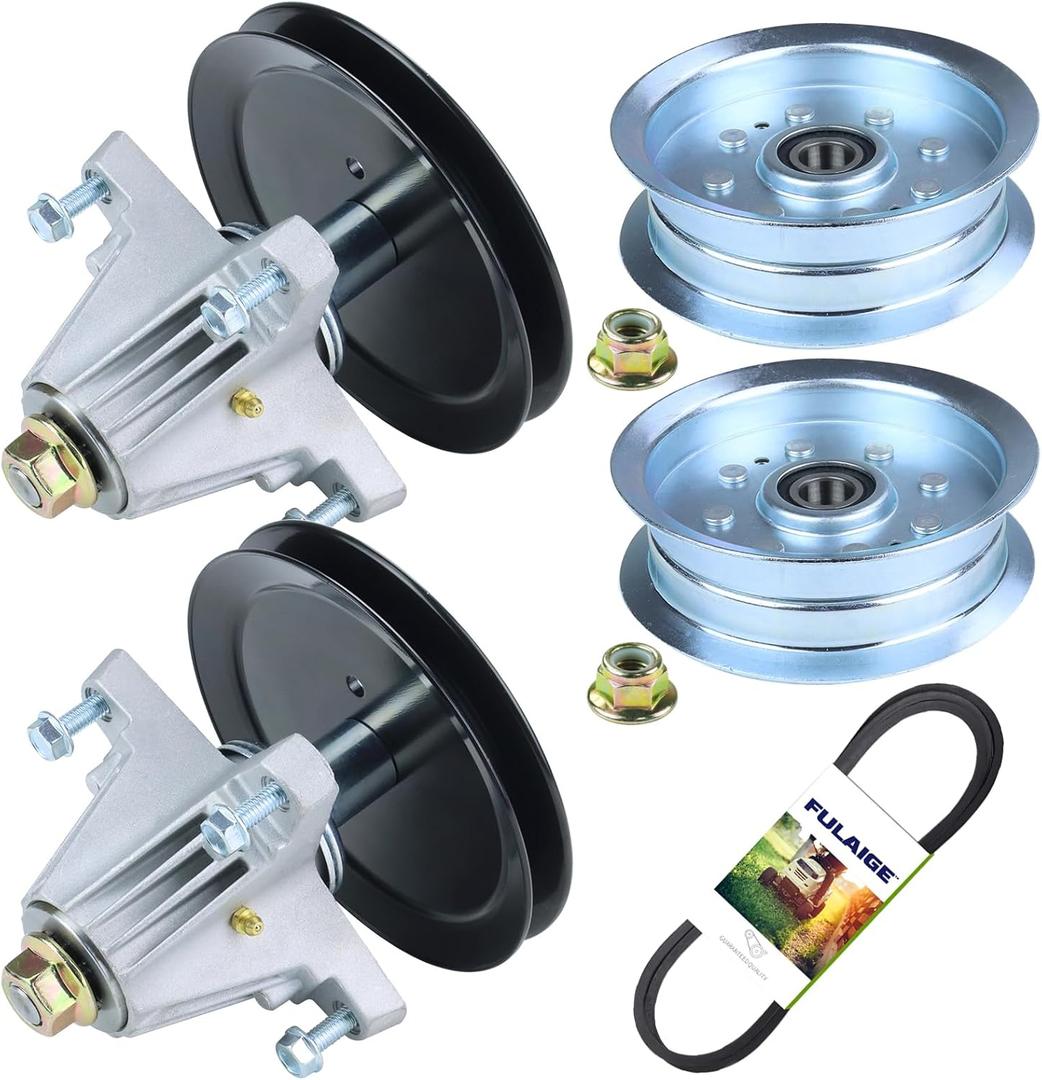 2 Pack 918-06977A Spindle Assembly with 756-05034A Idler Pulley 954-05022A Belt Fits Cub Cadet XT1-LT46 46 inch Deck, XT2-LX46, LT46, Craftsman T225, T240, T2800, T8600, T3100 Lawn Tractors