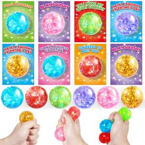 SpringFlower Valentines Day Cards For Kids With Stretchy Balls Toys, Classroom Valentines Exchange Gifts, 24 Pack Valentines Party Favors For Kids, School Classroom Valentine's Prizes