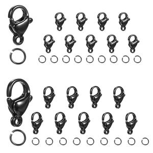 Giantree 40Pcs Lobster Claw Clasps, Black Lobster Clasps with Jump Ring, Stainless Steel Clasps Fastener Hook End Chain Clasp Metal Jewelry Clasps for DIY Bracelet Necklace Jewelry Making
