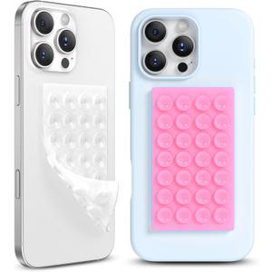 2 x 2 Pack Silicone Suction Cup Phone Case Mount Double-Sided, Hands-Free Strong Grip Holder for iPhone and Android, Sticky Phone Stand for Selfies and Videos, Tender Pink+Transparent