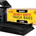 95 Gallon Trash Bags 2 Mil Black - 25 Count Large Trash Bags - Individually Folded - 96 Gallon Trash Can Liners - 61W x 68L