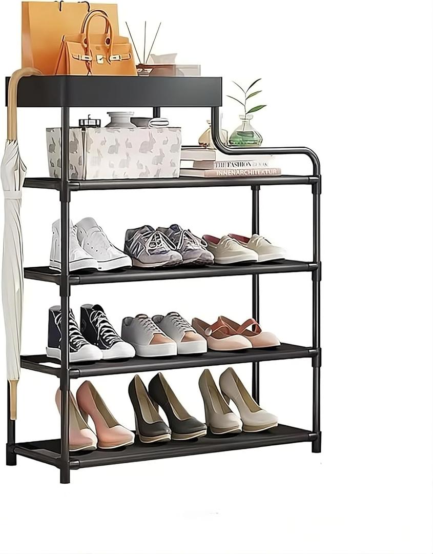 4 Tier Shoe Rack for Front Door Entrance - Metal Shoe Rack - Estante Para Zapatos - Zapatero Organizador - Zapateras Organizer para Closet - Zapatera para Entrada de Casa
