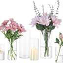 Glasseam Clear Cylinder Vases for Centerpieces, Glass Cylinder Vase Set of 6, Hurricane Vase for Flowers, Glass Cylinder Candle Holder for Pillar Candles, Floating Candle Vases for Wedding Decorations