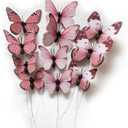 12 Pack Butterfly Decorations, DIY 3D Butterfly Stakes Decor, 2 Sizes of Butterfly Ornament for Home Fake Flower Floral Supplies Tea Party Wedding Easter Christmas Spring Fall. (Light Pink 02)