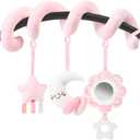 Spiral Car Seat & Stroller Activity Toy, Crib Hanging Rattles Toys for Ages 0-12 Months, Mirror, Textured Ribbons, Squeaky Carseat Stroller Toys, Newborn Baby Girl Gifts