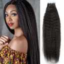 kinky Straight Tape ins Human Hair Extensions Black Girl Tape in Hair Extensions Human Hair Invisible Tape ins Seamless PU Skin Weft Soft Natural Black Hair Extension 12 Inch 40g 20pcs/Pack (12 Inch, Kinky Straight Tape ins 20pcs #1B)