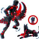 T13 3D Action Figure Set,Dummy Robo Titan 13 Action Figures,3D Printed Multi-Jointed Toy, Black Red + Dog