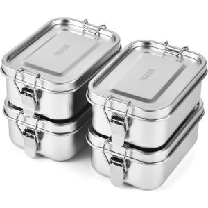 4 PCS Stainless Steel Bento Box 550ml, Metal Lunch Box Food Containers, Steel Lunch Container for Home, Work, Camping