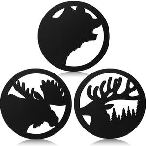 3 Pcs Cast Iron Trivets Cookware Black Bear Kitchen Accessories 7.87 Inch Metal Trivets for Hot Dishes Dutch Oven Wood Stove Cast Iron Pot Holder Bear Deer Moose Pots and Pans