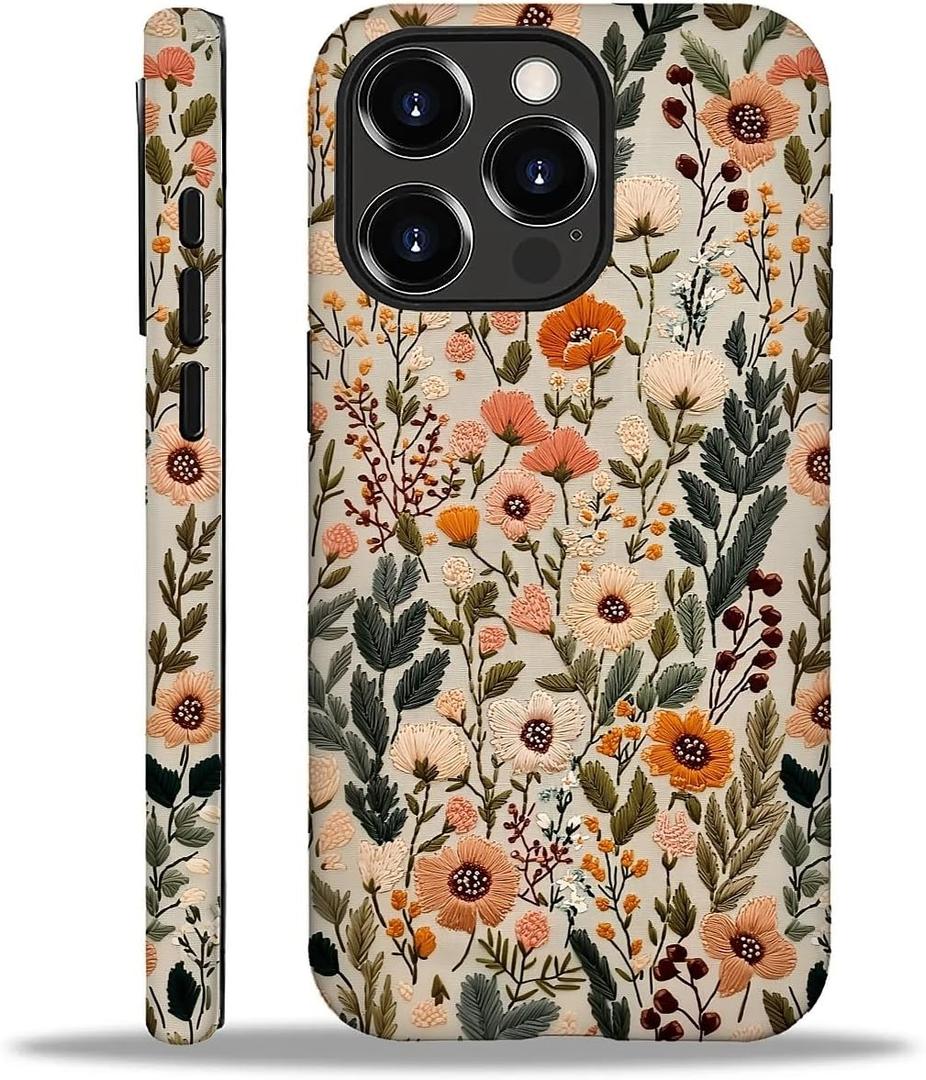Case for iPhone 16 Pro Max,Shockproof TPU Bumper Drop Protection Hybrid 2-Layer Hard Cover for iPhone 16 Pro Max-Dark Embroidery Flower