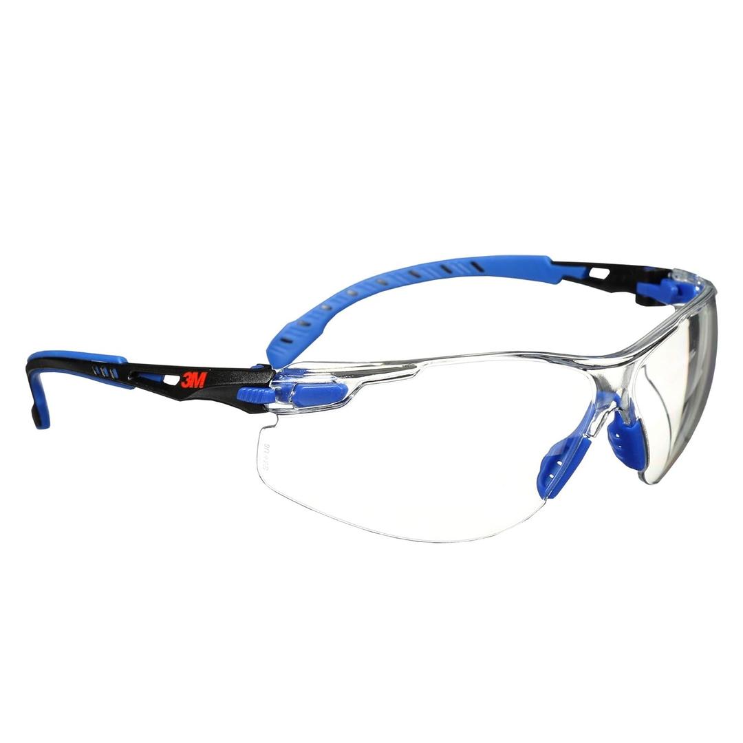 3M Safety Glasses for Men and Women, Solus 1000 Series, ANSI Z87, Scotchgard Anti-Fog, Clear Lens, Low Profile, Blue/Black Frame