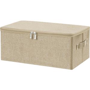 ANMINY Storage Bins with Zipper Lids 13 Qt Lidded Fabric Storage Boxes Baskets Cubes with Handles Collapsible Washable Cotton Linen Closet Shelf Clothes Organizer Containers - Beige, Small