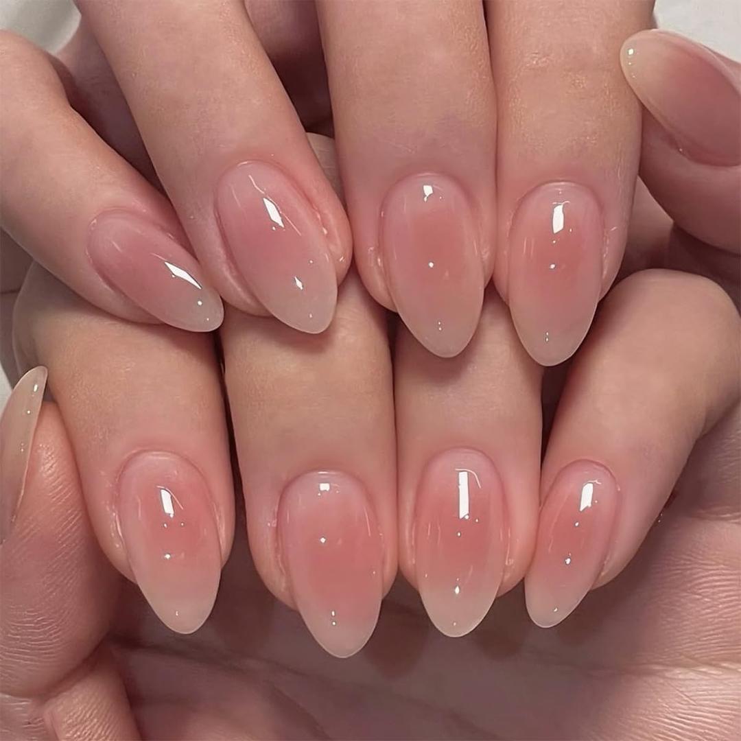 Ombre Press on Nails Almond, Nude Pink, Short, 24Pcs