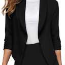 Hybrid & Company Lightweight Open Front Cardigan Classic Ruched Sleeve Work Office Blazer Suit Jackets (X-Large, Black)