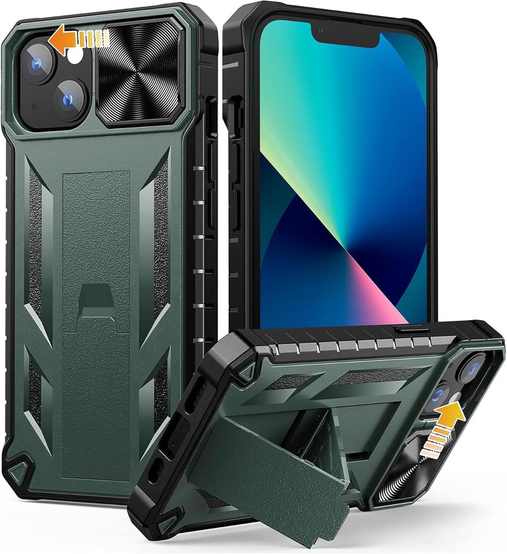 SOiOS for iPhone 16e Case 2025: iPhone 13 iPhone14 Cover with Kickstand | Shockproof Military Grade Protective Cell Phone Case | TPU Durable Rugged Bumper Textured Matte Hybrid Design (Dark Green)