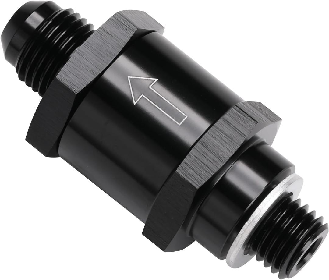 M12x1.5 Metric to 6AN Male Non Return One Way EFI Inline Check Valve Fitting Aluminum Black