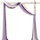 Ling's Moment Wedding Arch Draping Fabric 3 Panels 20Ft Purple Chiffon Fabric,Sheer Hanging Drapes Arrangement for Wedding Ceremony Backdrop Party Swag Home Decor (Lilac & Gold)