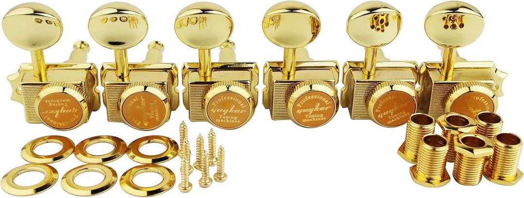 Guyker 6-in-line Vintage Guitar Lock String Tuners  Locking Tuning Key Pegs Machine Heads Replacement Parts for ST TL Style Electric Guitars Gear Ratio 1:15  gold