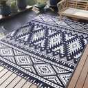 OLANLY Outdoor Rug Waterproof 6x9 ft, Reversible Outdoor Plastic Straw Rug, Boho Patio Rug, Indoor Outdoor Carpet, RV Mat Outside for Patio, Camp, Picnic, Balcony, Deck, Backyard, Navy & White