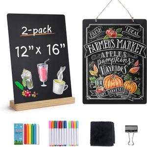 SELEAD Chalk Board Sign Board - 2 Pack 12x16 Inch Decorative Chalkboard with Wooden Stand + Hanging Rope, Table & Wall Decor, Double-Sided Message Menu Food Board for Business, Wedding
