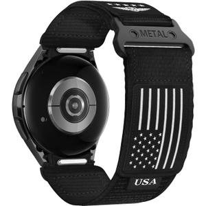 Rugged Nylon Band for Samsung Galaxy Watch 7 6 5 4 44mm 40mm/ Watch 6 4 Classic/Watch 5 Pro/Watch 3 Classic 41mm/Active 2,One Click Attachment,No Gap Fabric Sport Band Adjustable Strap for Men Women