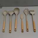 Silicone Cooking Utensils Set, Heat Resistance Large Kitchen Utensils Set with Long Wooden Handle, BPA-free Silicone Spatula, 6 Pcs Cooking Spoons for Non Stick Frying Pans and Pots, Khaki