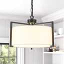 16.5" Black Drum Pendant Light Fixtures with White Linen Shade