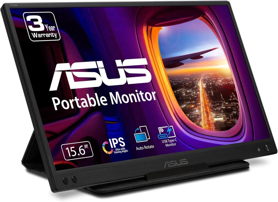 ASUS ZenScreen 15.6 1080P Portable USB Monitor (MB166C) - Full HD, IPS, USB Type-C, , Tripod Mountable, Anti-Glare Surface, Protective Sleeve