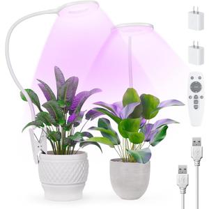 Full Spectrum Grow Lights for Indoor Plants, Clip On Plant Lights for Indoor Growing with 4/8/12H Timer, 3 Light Modes, 10 Dimmable Levels, Adjustable Gooseneck, Remote Control, 2-Pack