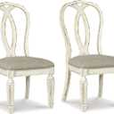 Signature Design by Ashley Realyn French Country Ribbon Back Dining Chair, 2 Count, Chipped White  24"D x 19.5"W x 40.38"H