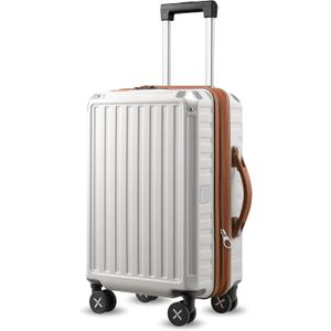 LUGGEX Carry On Luggage 22x14x9 Airline Approved, PC Expandable Hard Shell Suitcases with Spinner Wheels, 20 Inch, White Brown