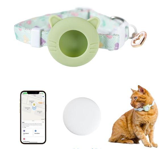 Cat Tracker Collar Breakaway Waterproof, for Airtag Holder, Pet Cat Tracking Collar (Green)