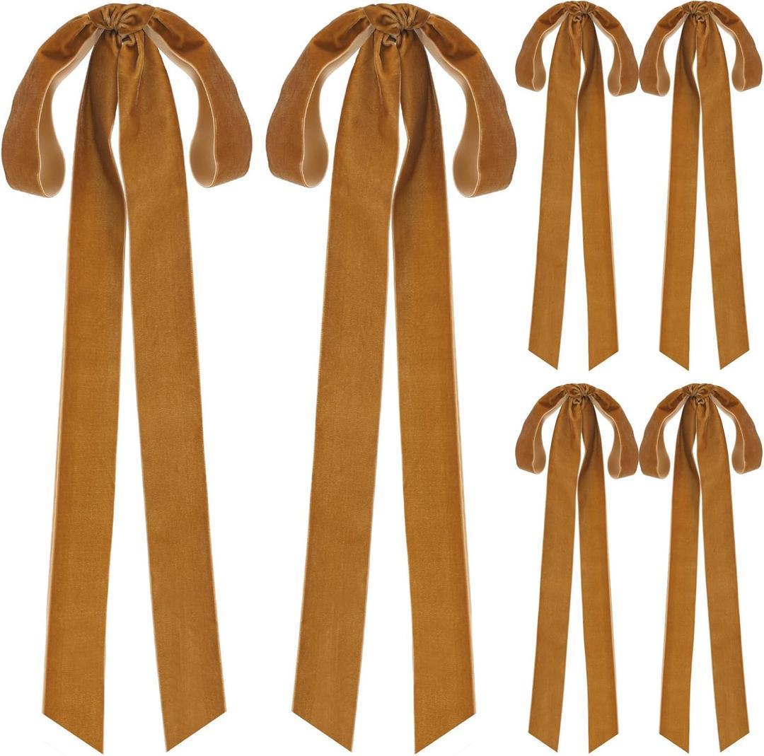 Velvet Christmas Bows 3/8 Inch Christmas Wreath Bows Rustic Crafts Gift Bows Vintage Velvet Ribbon Bows for Christmas Tree Indoor Outdoor Decoration (6, Khaki)
