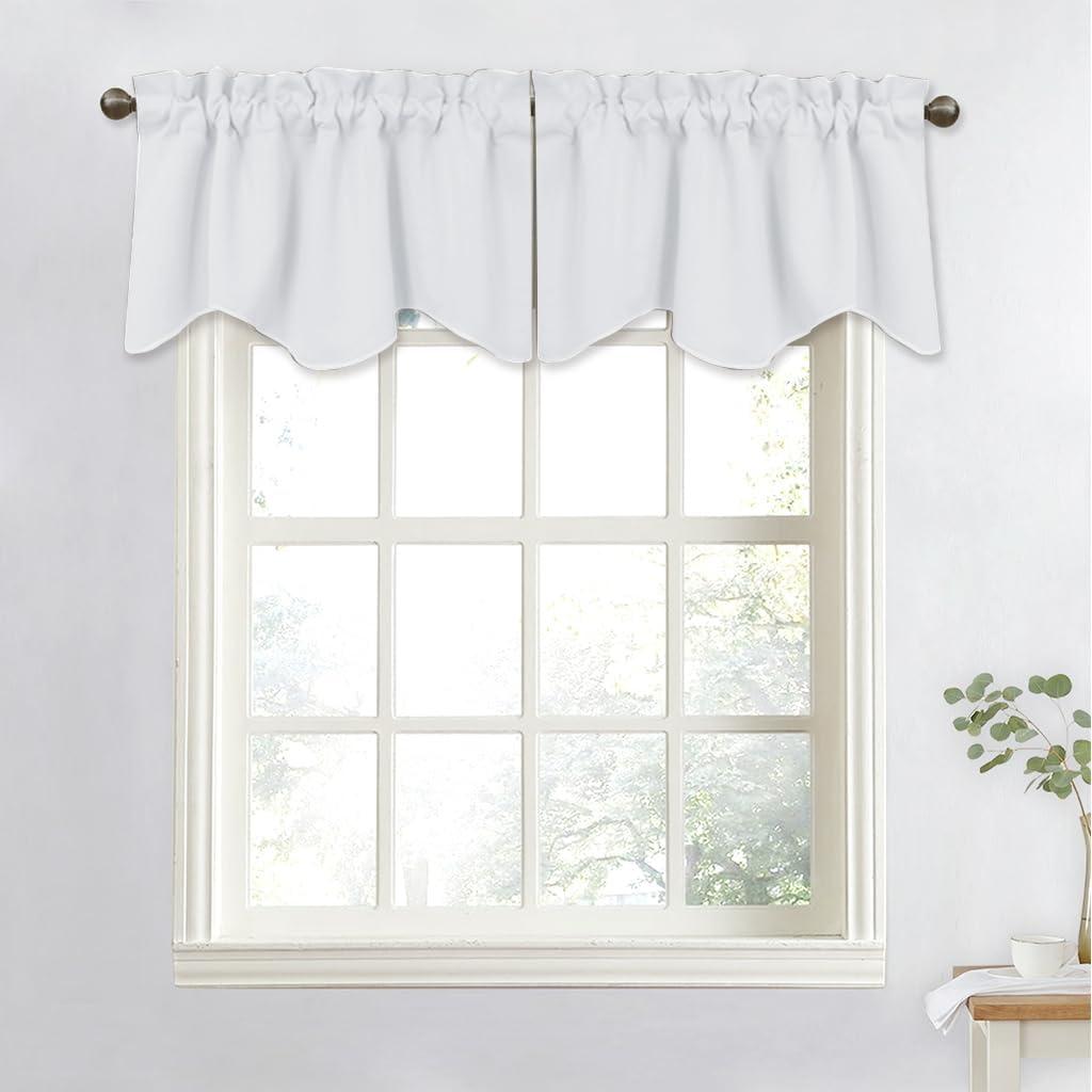 Bathroom Valances for Small Windows, Rod Pocket Elegant 50 inches by 20 inches Scalloped Valance Curtain Panel for Living Room/Kitchen (Greyish White, 1 Piece) Nicetown Bathroom Valances White