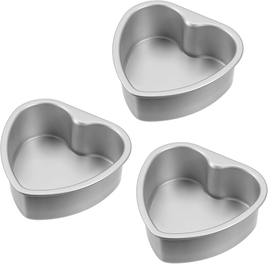 3 Pcs Heart Baking Pan with Removable Bottom, 8 Inch Aluminum Love Cake Molds, Reusable Heart Baking Tool for Kitchen, Wedding, Family, Gathering, Valentine's Day, Birthday Party