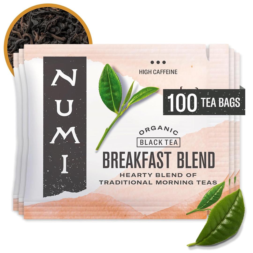 Numi Organic Breakfast Blend Tea | 100 Black Tea Bags | Assam, Ceylon & Darjeeling Black Teas | Caffeinated (EXP 06/17/29)