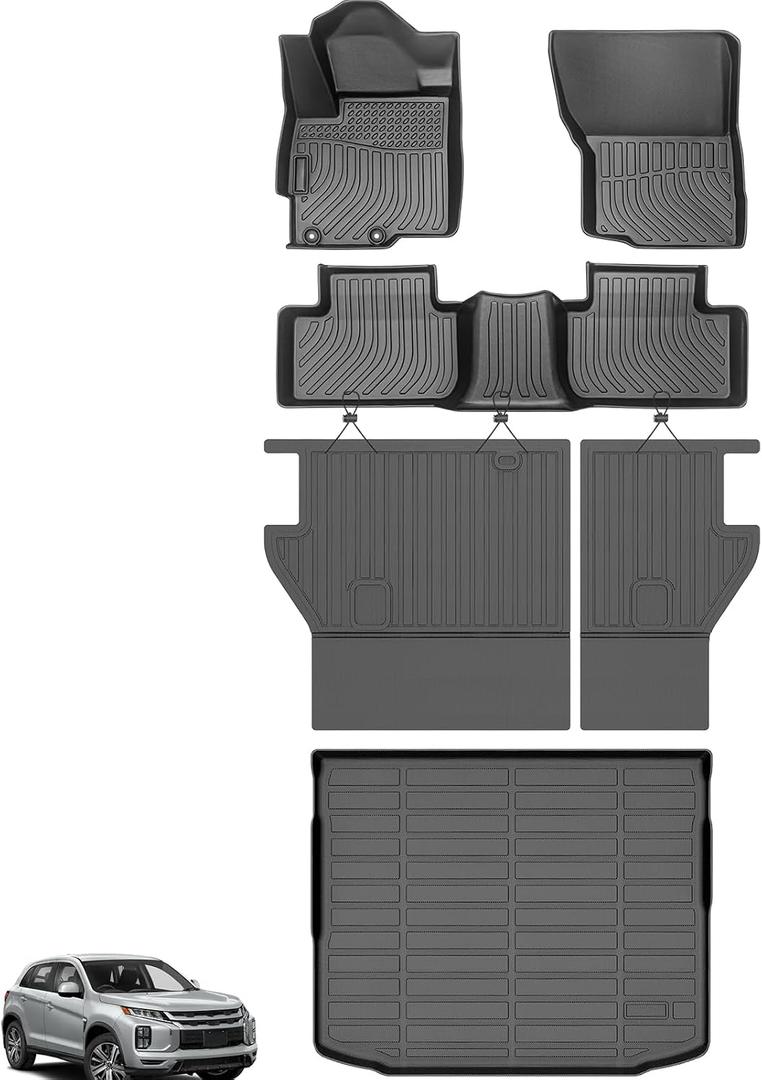 Floor Mats for Mitsubishi Outlander Sport 2011-2024, Outlander Sport Floor Mats Full Set Custom Fit Floor Liners & Backrest Mat & Cargo Liner, TPE Summer Winter Non-Slip Waterproof Mats Accessories