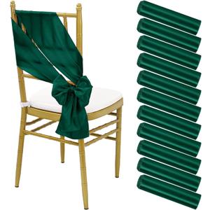 120 PCS Satin Chair Sashes Emerald Green Shiny Chair Ribbon Ties Back Bows Designed Sashes Universal Chair Cover for Wedding Reception Gathering Birthday Party Banquet Restaurant Chair Decor (7x78in)