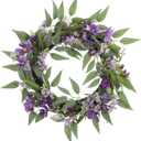 25-Inch Spring Wreaths for Front Door Lavender Wreath Purple Flower Wreath with Daisy, Artificial Wildflowers Greenery Leaves Summer Wreath Door Wreath for Porch Wall Window Indoor Outdoor Home Decor
