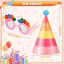 Gersoniel 24 Pcs Birthday Party Hats Set, Birthday Cone Hats with Pom Poms and Fun Glasses for Family Celebration, Group Parties (Dot Style)