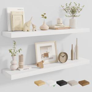Dreamland Deep Floating Shelves, 8" Deep Long Shelves Set of 2, 40 Inches Floating Shelf for Wall,Large Display & Storage Shelf for Bathroom Bedroom Living Room Kitchen Office, White, 40"W x 8"D - 2P