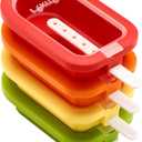 Lku Set of 4 Stackable Popsicle Molds + Sticks & Lids | Homemade Freezer Ice Pops & Frozen Snacks | Flexible Platinum Silicone for Easy Fill & Unmold | Reusable & Dishwasher Safe| Multicolor