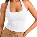 Trendy Queen Halter Tops for Women 2026 Spring Fashion Summer Going Out Tops Backless Crop Sleeveless Workout Shirts Beach Vacation Outfits Casual Cute Y2k Clothes White M
