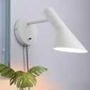 COSYLUX Vintage Plug in Wall Sconces, Industrial Rotatable Swing Arm Wall Lamp with Switch, Wall Mounted Light Fixtures Reading Lamp for Bedside Bedroom Indoor, Matte White