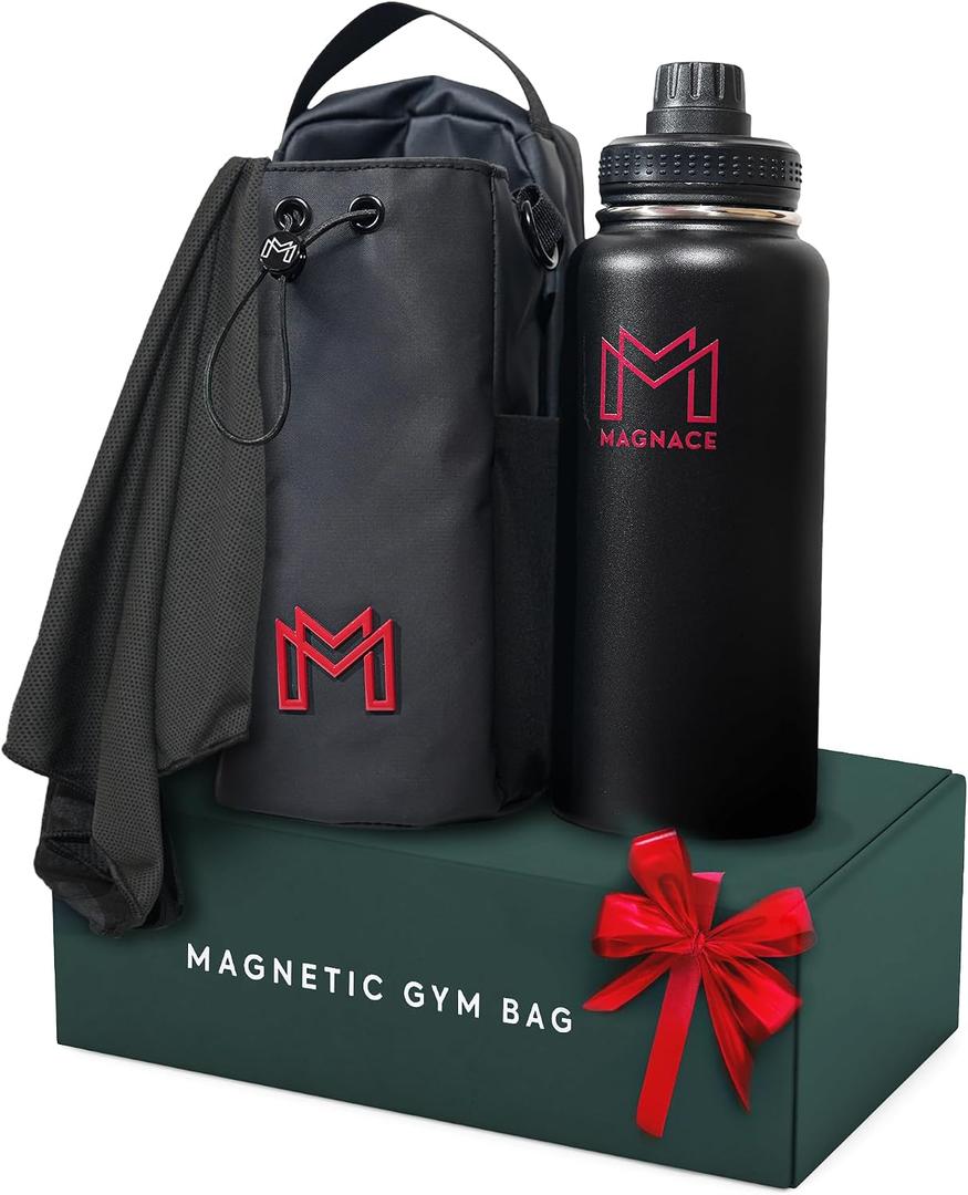 MAGNACE Magnetic Gym Bag Bundle, 3-in-1 Set with Water Bottle Holder, Magnetic Pouch, Towel & Sling Bag For Men & Women